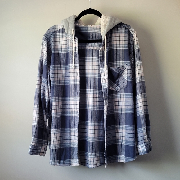 VANILLA STAR Blue Flannel Long Sleeve Button Down Hoodie Junior Women's XXL - Picture 15 of 15